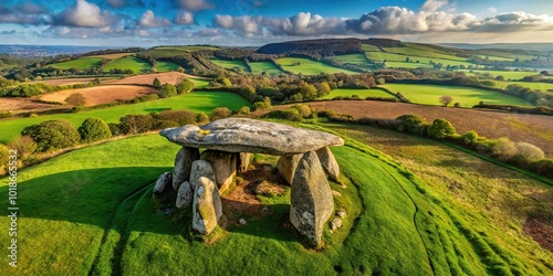 Bird's eye view of Spinsters Rock Neolithic dolmen chambered tomb in Devon England photo