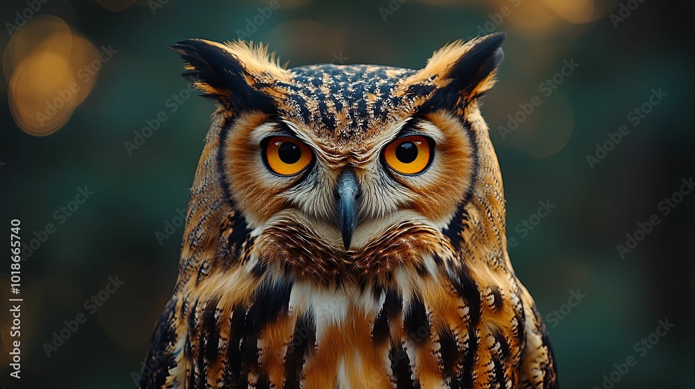 Close-up Portrait of an Owl with Intense Orange Eyes Close-up Portrait of an Owl with Intense Orange Eyes