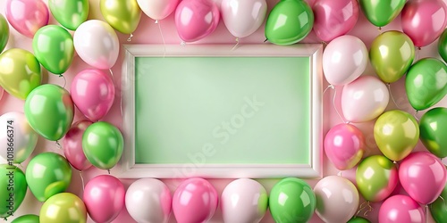 birthday aerial frame with pink and green balloons