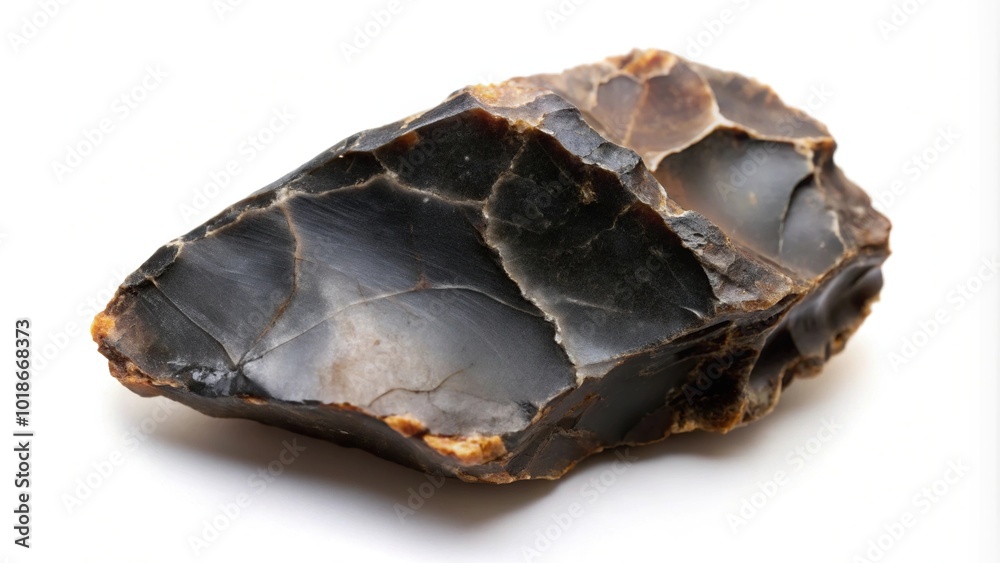 Black flint stone isolated on white background aerial view Black flint stone isolated on white background aerial view