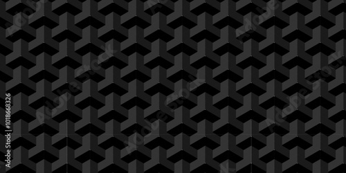 Minimal Vector geometric cube hexagon surface texture design. dark black block cubic mete glossy thin smooth structure isometric grid banner wallpaper.	
