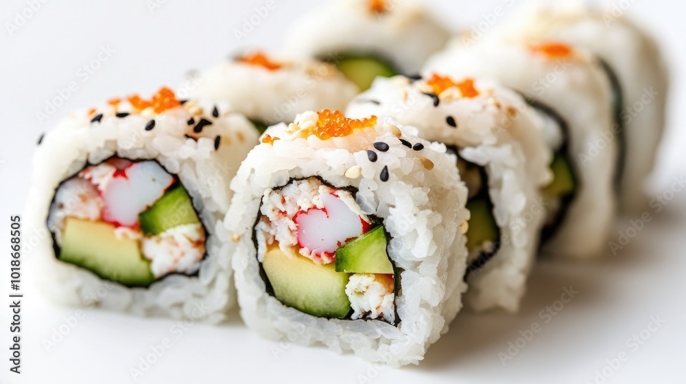 Fresh Sushi Rolls with Colorful Ingredients on White Plate Fresh Sushi Rolls with Colorful Ingredients on White Plate