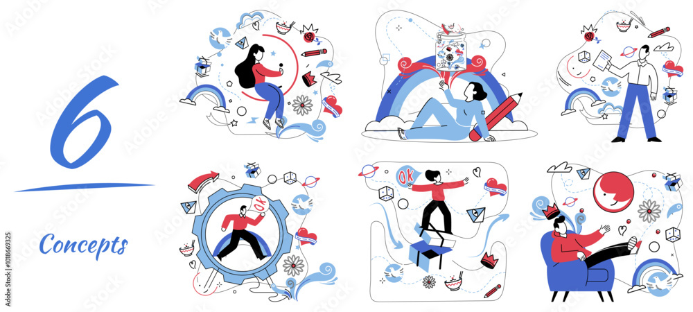 Fototapeta premium Innovative concepts vector illustration. Collaborate intelligently, turning information into actionable innovative strategies In realm business, achievement blossoms through synergy innovation