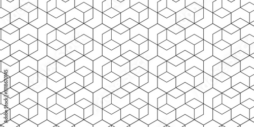 Emboss black cube line polygonal grid connection seamless digital futuristic hexagon honeycomb vector grid fence wave cube line abstract geometric background.	
