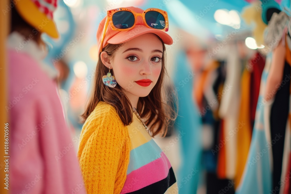 Whimsical Halloween fashion market with vibrant styles and playful accessories Whimsical Halloween fashion market with vibrant styles and playful accessories