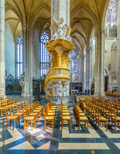 Amiens, FRANCE - APR 10: Notre-Dame of Amiens Cathedral interior on April 10, 2014 in Amiens, France. Vast, 13th-century Gothic edifice. photo