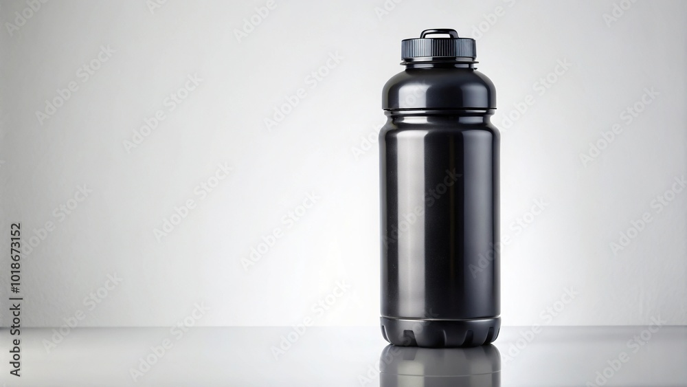 Black water bottle on white background Black water bottle on white background
