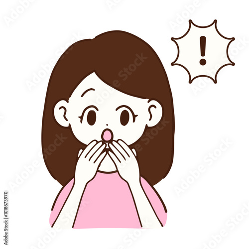 驚いて両手で口元に手をやる女性