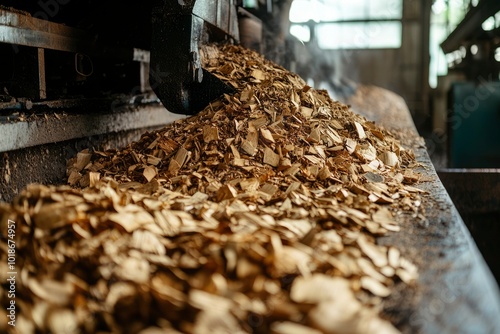 Wood Chips Pouring From Industrial Machine photo