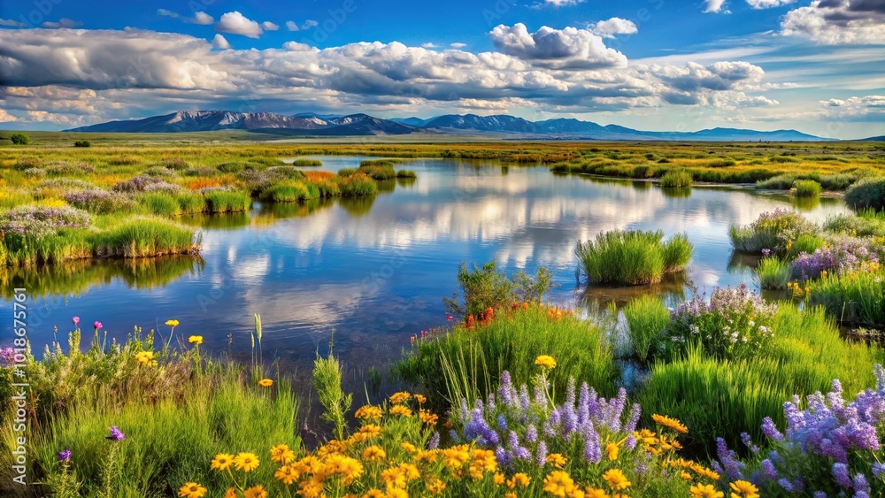 Beautiful Centennial Marsh Idaho landscape filled with blooming wildflowers in spring Beautiful Centennial Marsh Idaho landscape filled with blooming wildflowers in spring