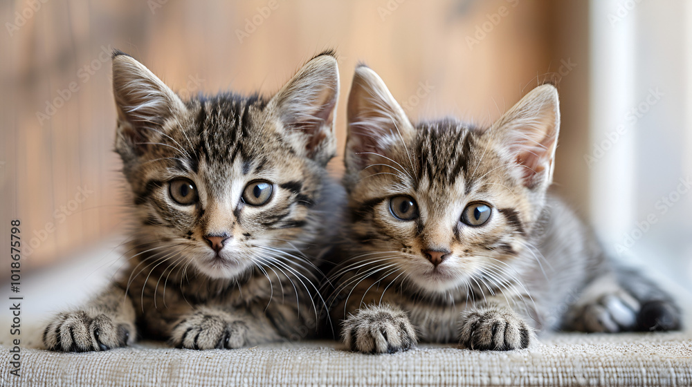 Ten-week-old European Shorthair kittens sitting in copy space Ten-week-old European Shorthair kittens sitting in copy space