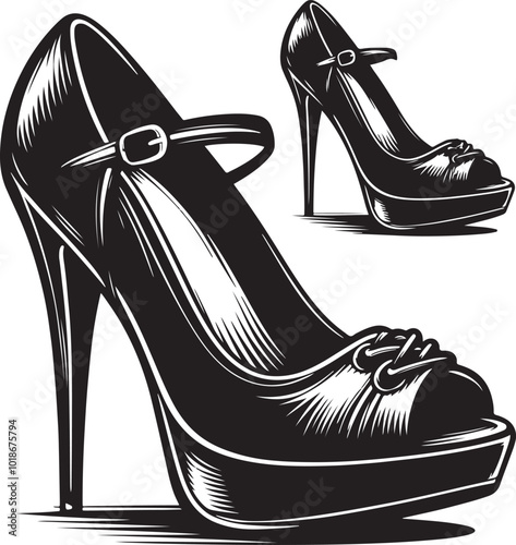 Women high heels vector art.  Vector Silhouette Shoes or Sneakers Icon.