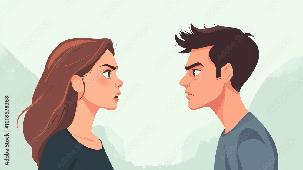 Angry Couple Confrontation. Conflict, Relationship Issues, Communication Breakdown Illustration