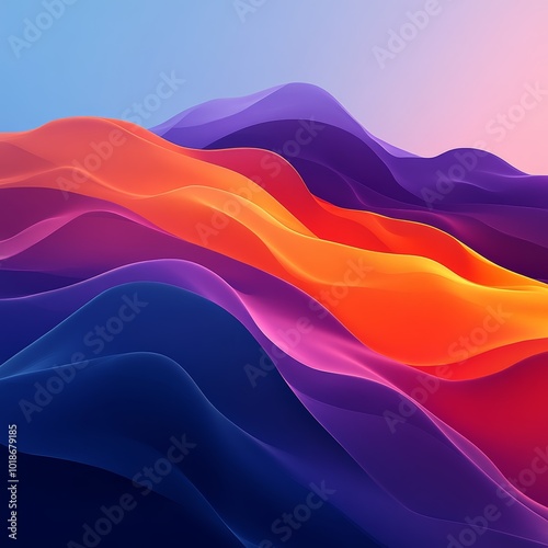 Colorful waves of purple and orange create a vibrant abstract landscape.