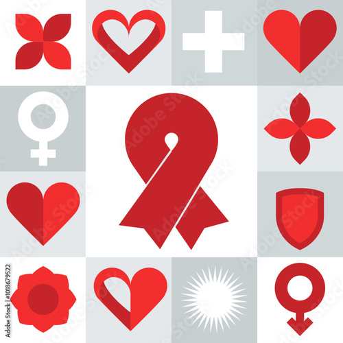 1st December World Aids Day background. Concept of healthcare. Stop HIV. Modern geometric seamless pattern. Vector minimalist design of World Aids Day.