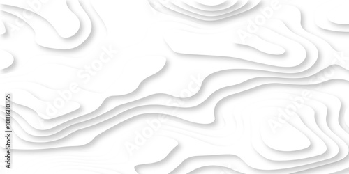 Vector white art papercut design Topographic geometric map relief texture with curved layers. Abstract luxury white modern 3d papercut, topography map circle and wave line smooth multilayer pattern. 