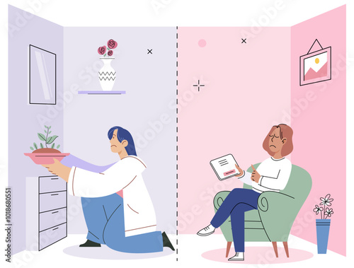 Antisocial vector illustration. Psychology studies complex relationship between society and mental health Sadness and despair can be symptoms underlying psychological troubles Stress in society