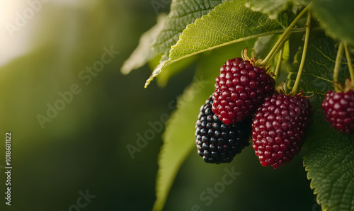 Black Ripe and Red Unripe Mulberries | Contrast of Fresh, Juicy Mulberries at Different Stages of Ripeness