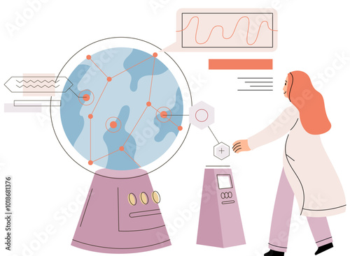 Scientist woman. Vector illustration. The scientist woman metaphor represents strength and resilience women in science Scientific knowledge drives innovation and progress in society Weather research