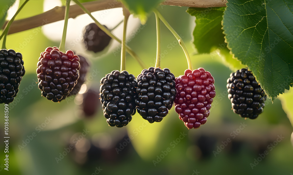Black Ripe and Red Unripe Mulberries | Contrast of Fresh, Juicy Mulberries at Different Stages of Ripeness Black Ripe and Red Unripe Mulberries | Contrast of Fresh, Juicy Mulberries at Different Stages of Ripeness