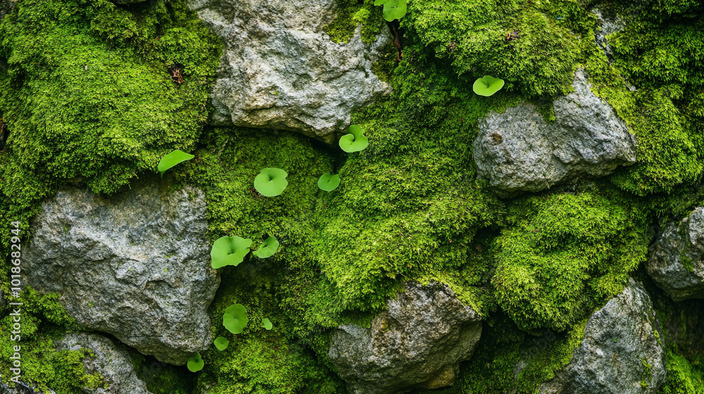 Lush green moss covering rocks in a serene outdoor environment during daylight Lush green moss covering rocks in a serene outdoor environment during daylight
