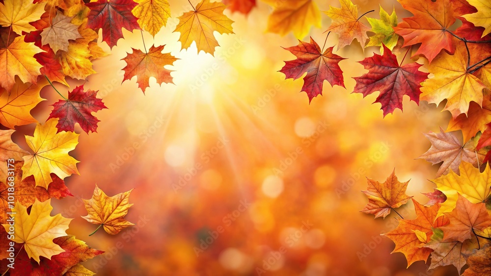 Bird's eye view of colorful autumn background with orange, red, and yellow leaves, nature-inspired fall wallpaper with copy space Bird's eye view of colorful autumn background with orange, red, and yellow leaves, nature-inspired fall wallpaper with copy space