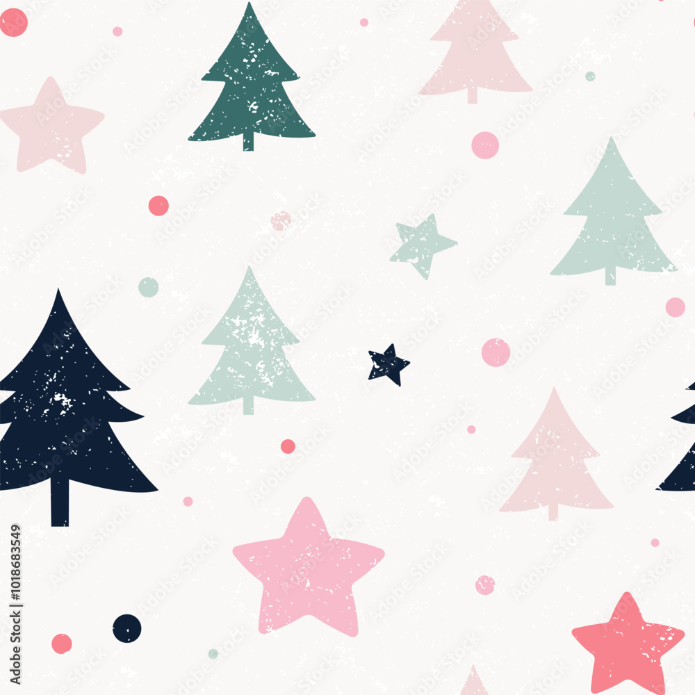Colorful holiday-themed pattern with trees and stars on a light background. Vector Illustration Colorful holiday-themed pattern with trees and stars on a light background. Vector Illustration