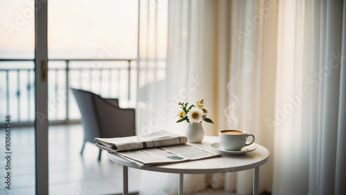 Weekend morning with coffee and newspaper.