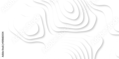 Vector white art papercut design Topographic geometric map relief texture with curved layers. Abstract luxury white modern 3d papercut, topography map circle and wave line smooth multilayer pattern. 