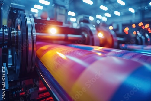 Close-up of a Printing Press with Paper Running Through it