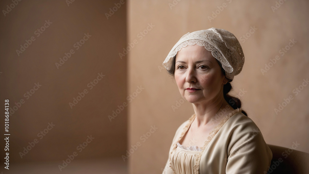 Portrait of a middle-aged woman of the 19th century in a hat. Portrait of a middle-aged woman of the 19th century in a hat.