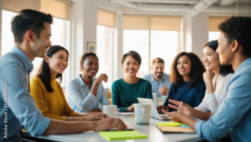Blurred background group of colleagues meeting in the office in the morning.