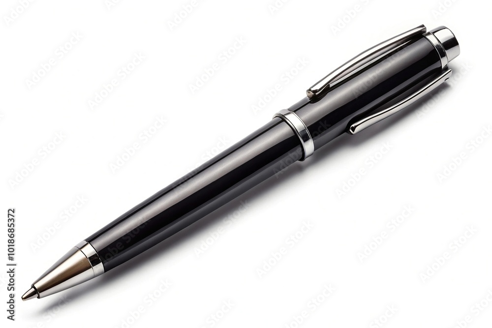 Black ballpoint pen isolated on white background