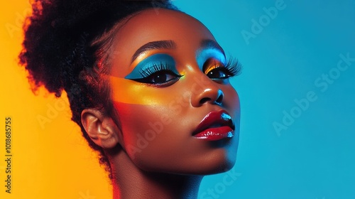 Vibrant Portrait with Artistic Makeup and Color Play