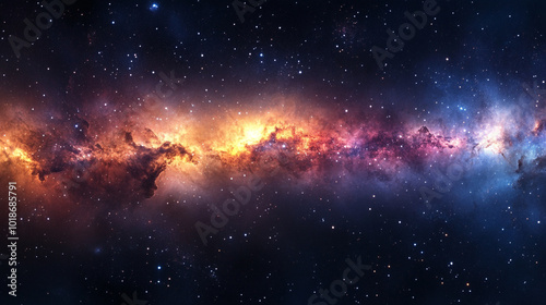 Vibrant cosmic landscape with swirling colors and sparkling stars in deep space