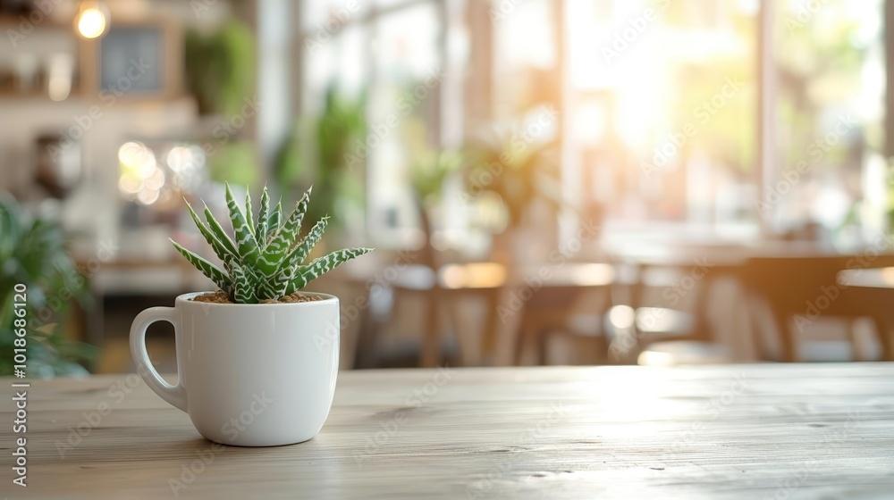 Airy coffee shop setting with sunlight beaming through windows, stylish and modern design Airy coffee shop setting with sunlight beaming through windows, stylish and modern design