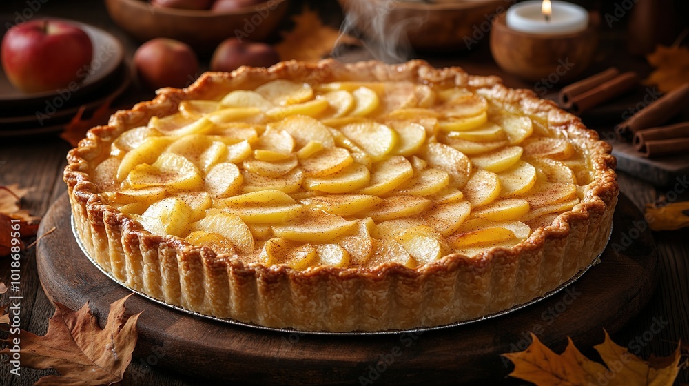 Apple pie decorated with lattice overhead shot, fall baking concept Apple pie decorated with lattice overhead shot, fall baking concept