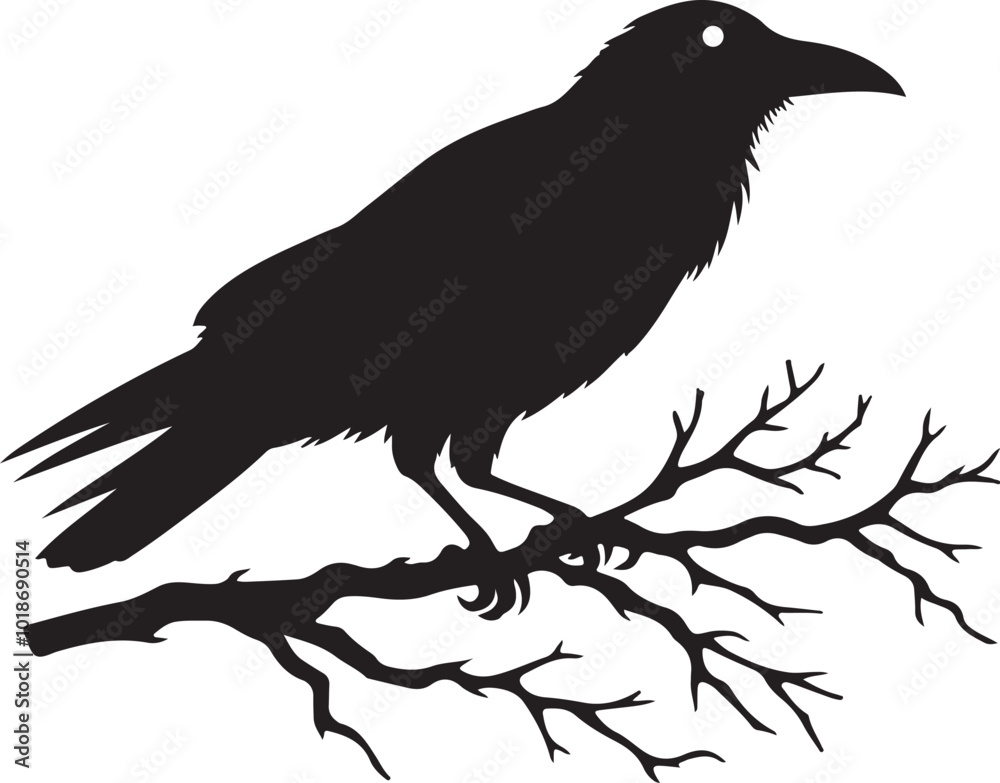 Fototapeta premium Crow on a branch vector silhouette 