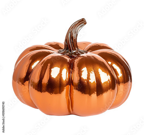 Shiny Copper Pumpkin with Transparent Background for Autumn and Halloween Designs photo