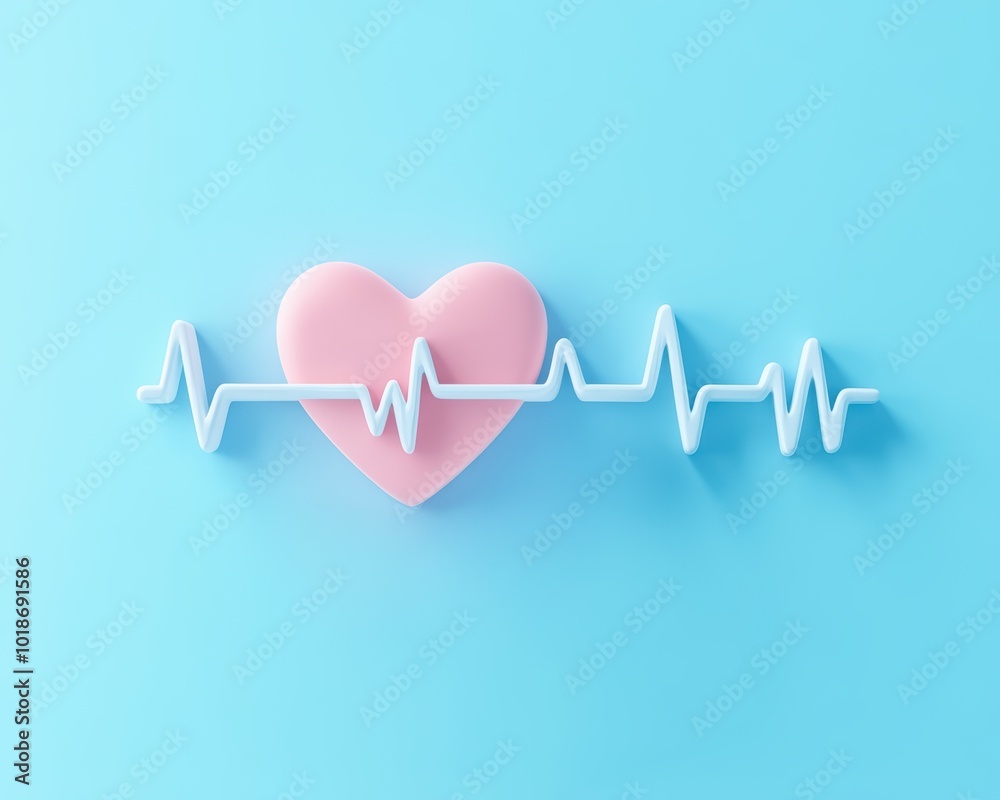 A pink heart with a heartbeat line on a blue background, symbolizing love and vitality.
