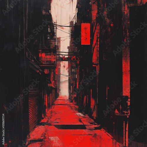 alleyway with a lot of red stirngs, red theme photo