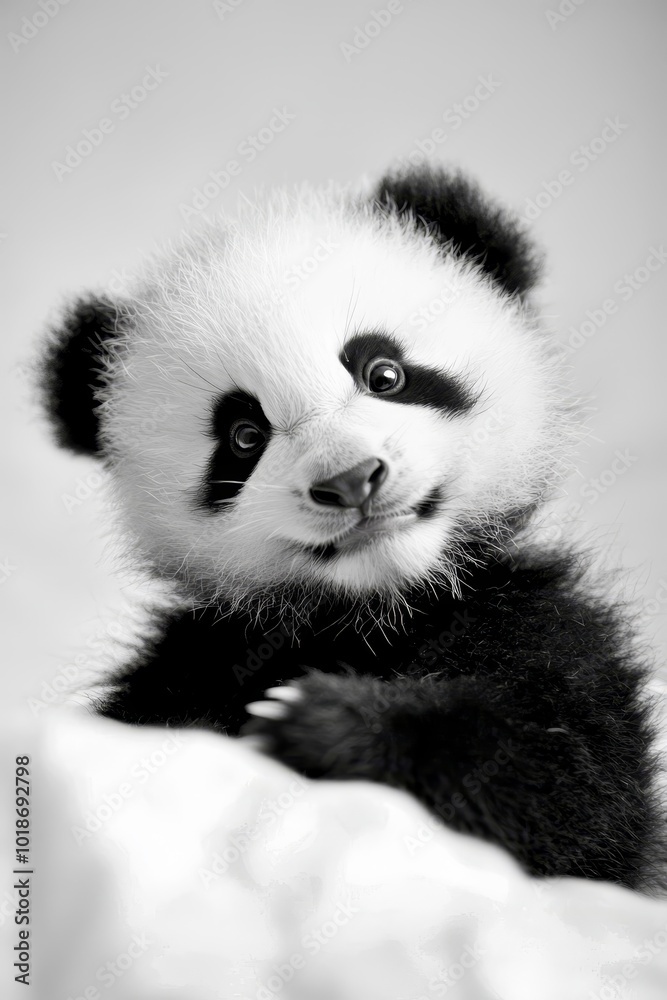 Naklejka premium Panda sit, bed – paws touch, gaze direct