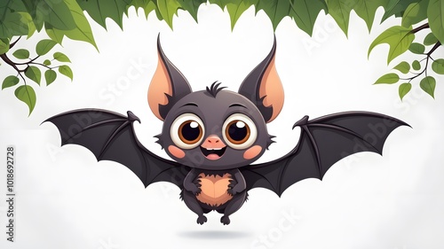 Cute Curious Cartoon Bat with Playful Expression and Big Eyes