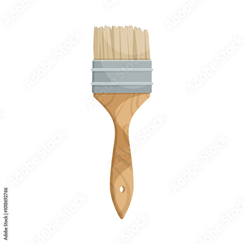 A paint brush with a wooden handle and bristles, on a plain background. Vector illustration