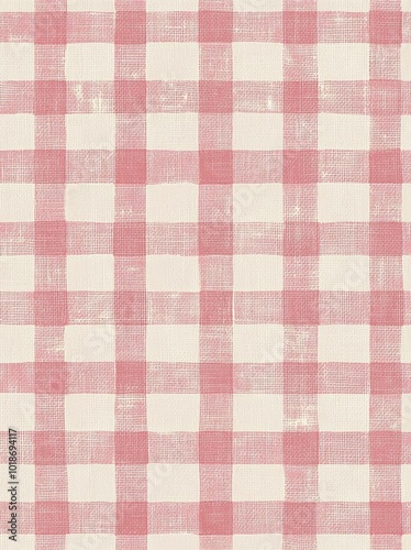 Pink and white checkered pattern on a textured background.