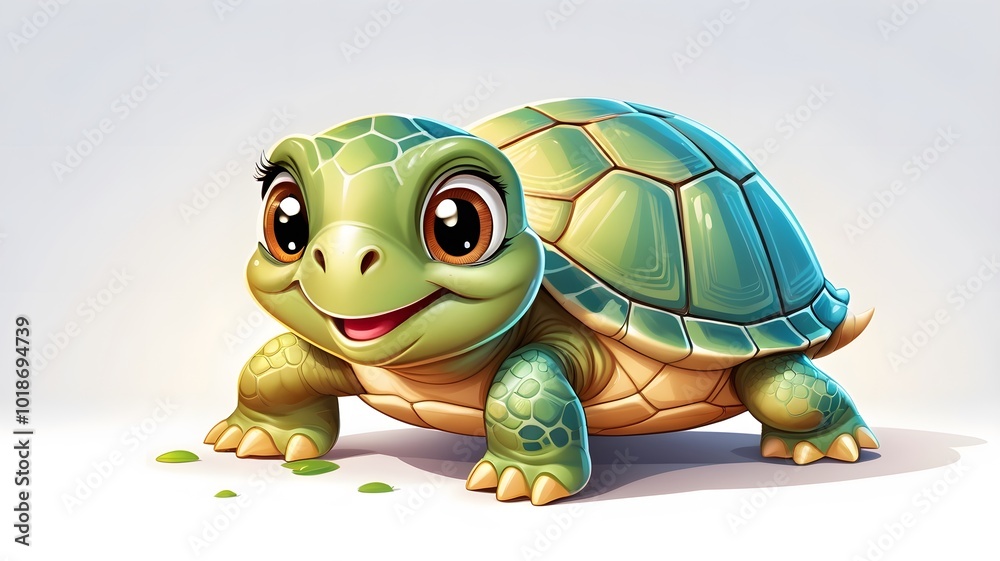 Joyful Cartoon Turtle Peeking Out of Its Shell with a Smile and Playful Expression Joyful Cartoon Turtle Peeking Out of Its Shell with a Smile and Playful Expression