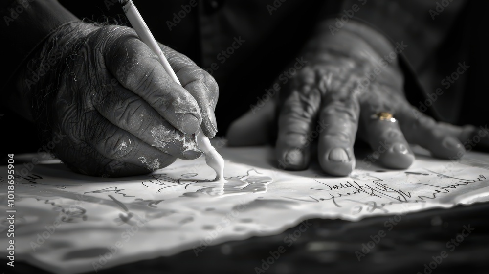 Elderly Hands Writing with Care Elderly Hands Writing with Care