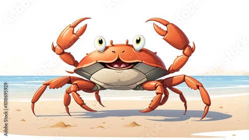 Silly Cartoon Crab Scuttling Along the Beach with a Smile