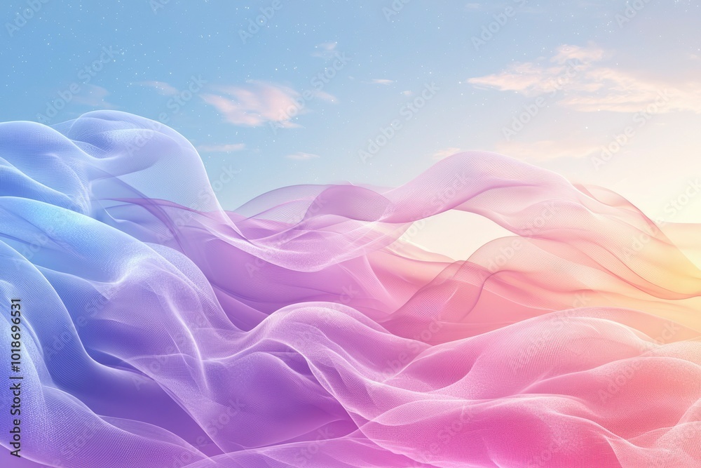 Obraz premium Abstract Purple and Pink Wavy Fabric Under a Blue Sky