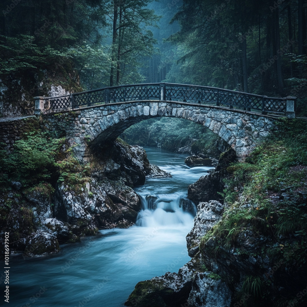 Eine Brücke, die sich über einen Fluss spannt Eine Brücke, die sich über einen Fluss spannt